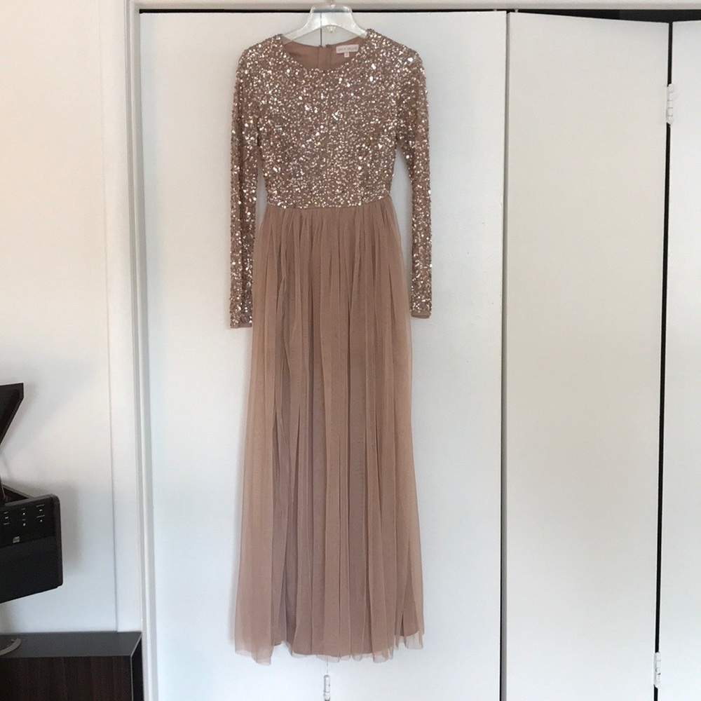 Maya Deluxe Size 4 Bridesmaid Blush Long sleeve